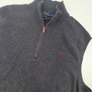 POLO RALPH LAUREN 1/4 ZIP SWEATER VEST MENS XL GRAY PIMA COTTON PONY PREPPY EUC